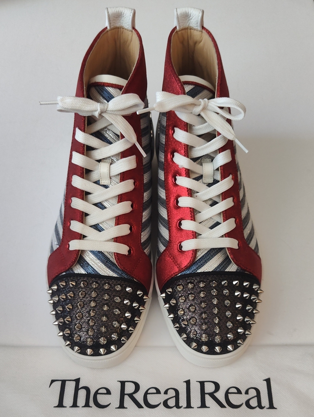 CHRISTIAN LOUBOUTIN Louis Silver Spike High-Top Sneakers Size 43 US 10